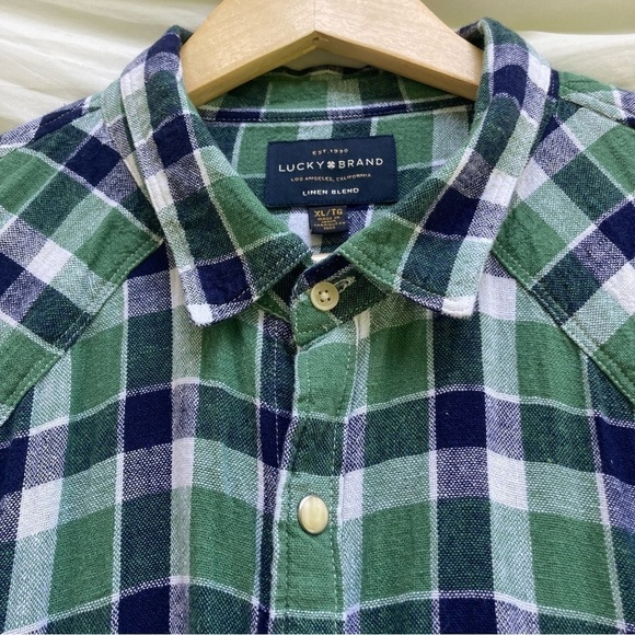 Lucky Brand green is plaid linen blend Western style button down shirt, size XL - Picture 9 of 10